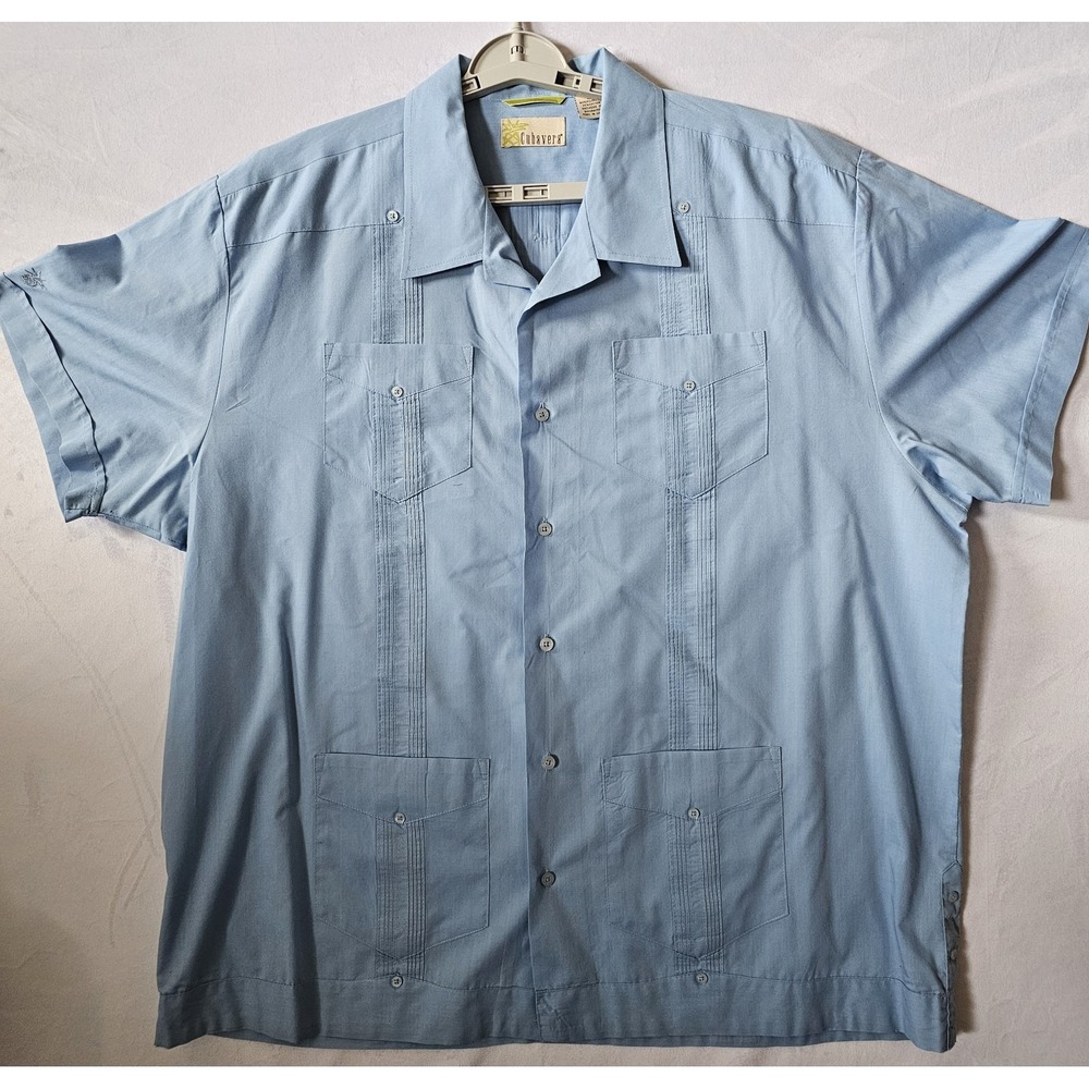Cubavera Shirt Men's Size‎ XXL 2XL Baby Blue Short Sleeve Casual Camp Bowling